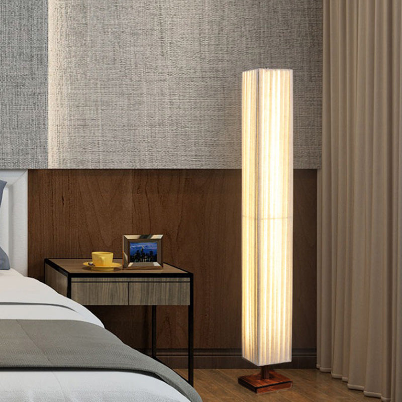 Lampe sur pied rectangulaire traditionnelle japonaise Taavita en noyer et tissu pour salon avec LED