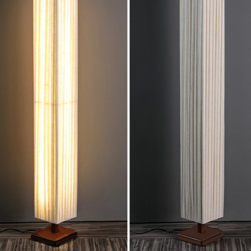 Lampe sur pied rectangulaire traditionnelle japonaise Taavita en noyer et tissu pour salon avec LED