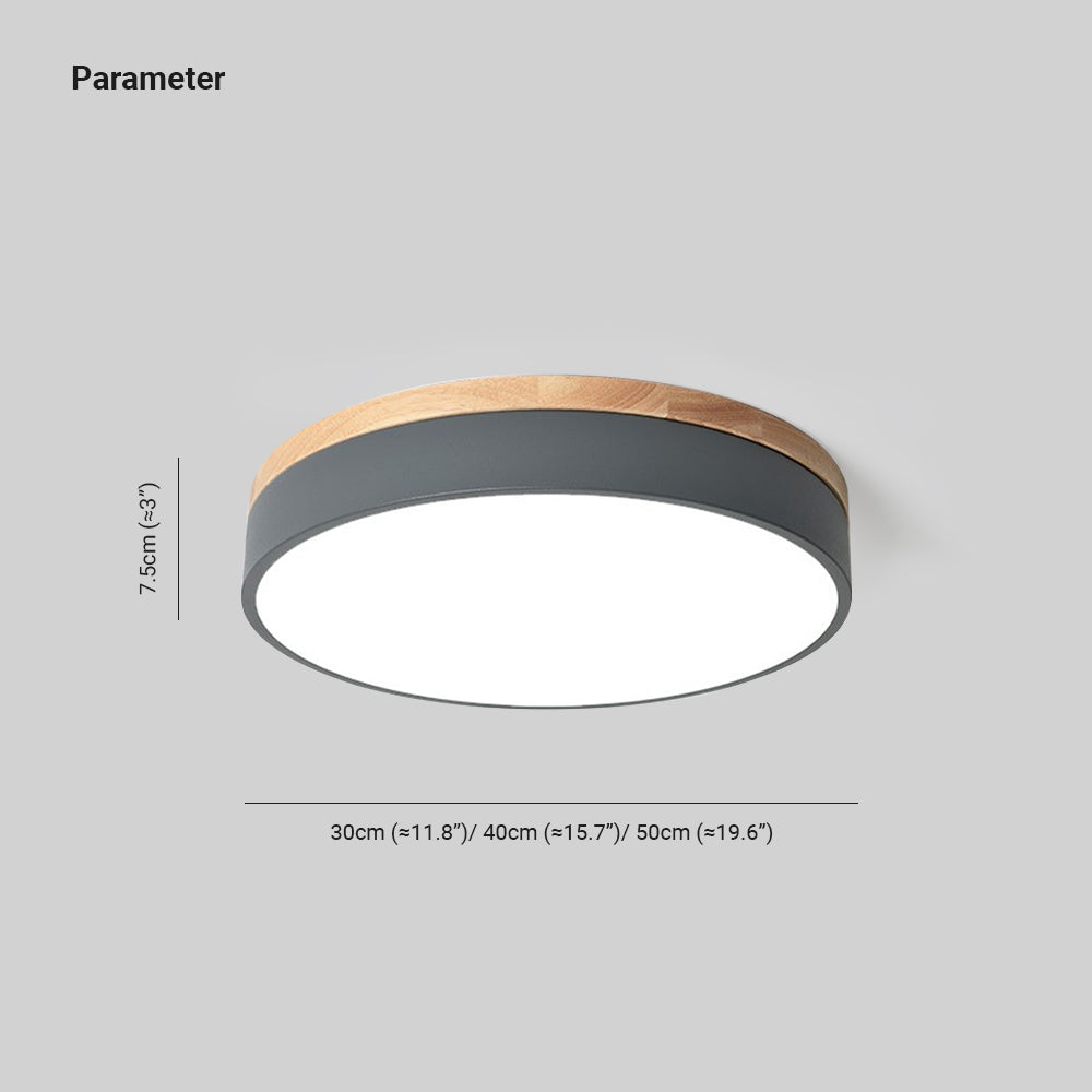 Plafonnier affleurant Aria — LED, rond, dimmable, couleur bois