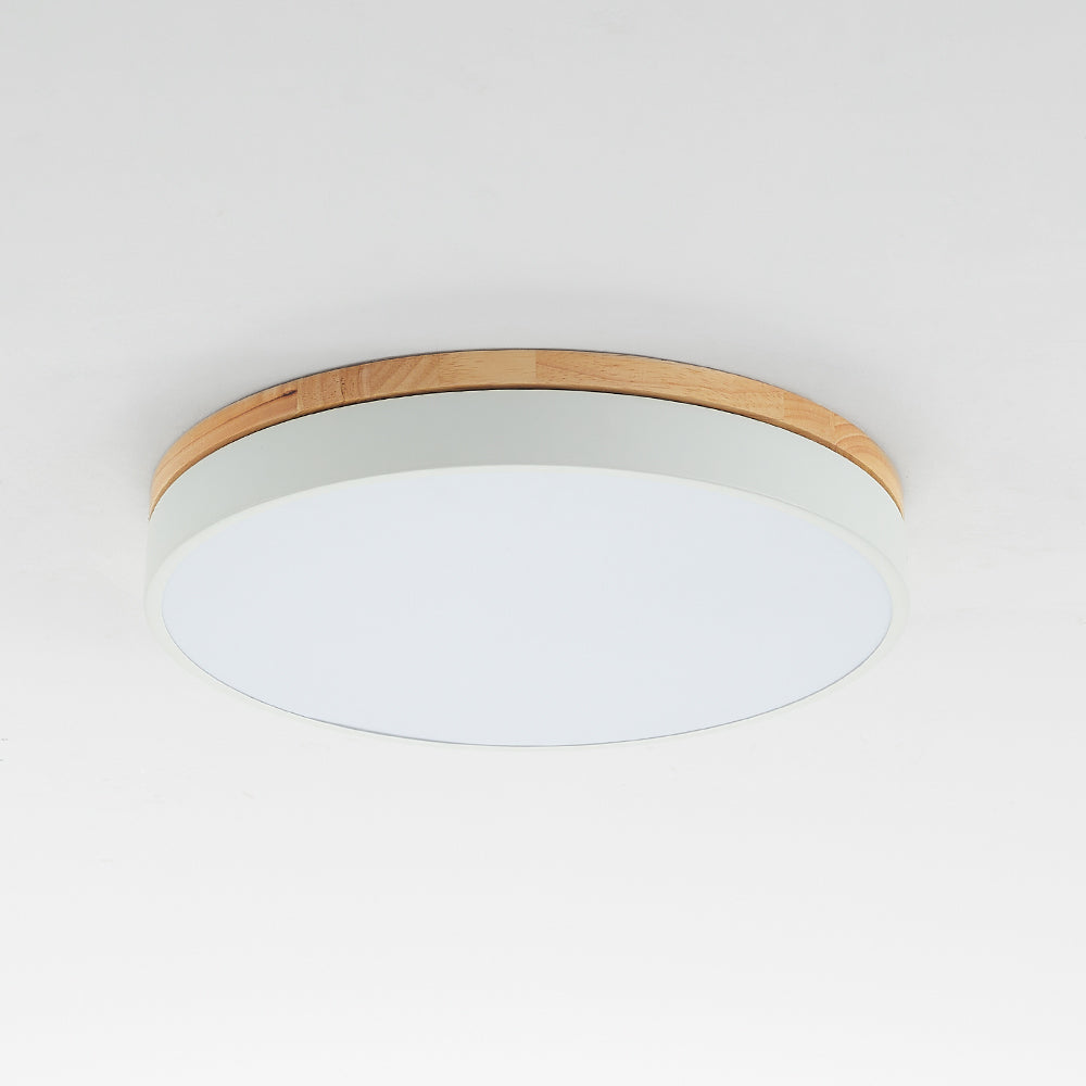 Plafonnier affleurant Aria — LED, rond, dimmable, couleur bois