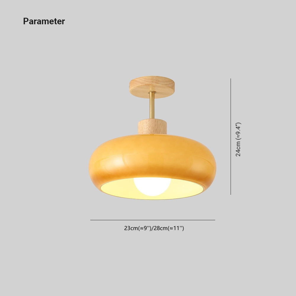 Valentina Flush Mount Ceiling Light — Minimalist Wood and Glass, White/Orange