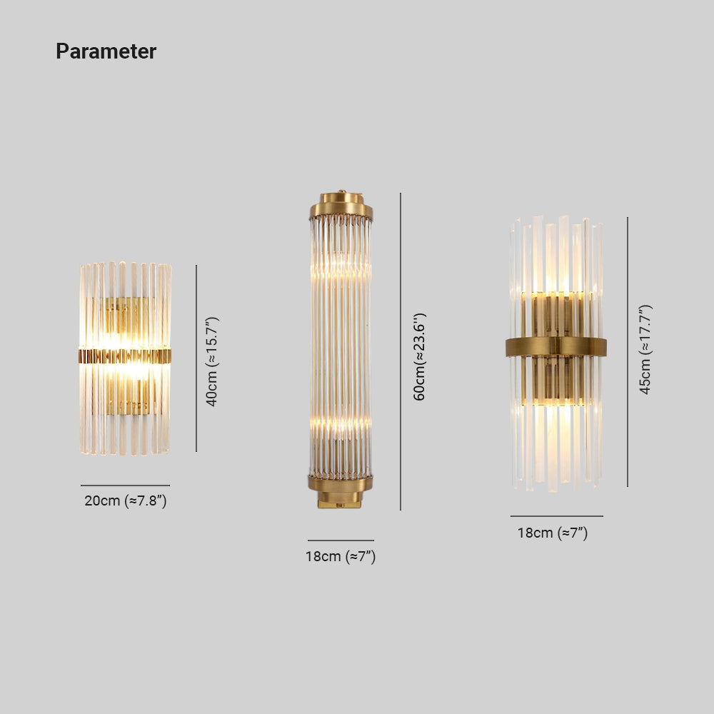 Ray moderne væglampe — cylindrisk design i metal og krystal, guld