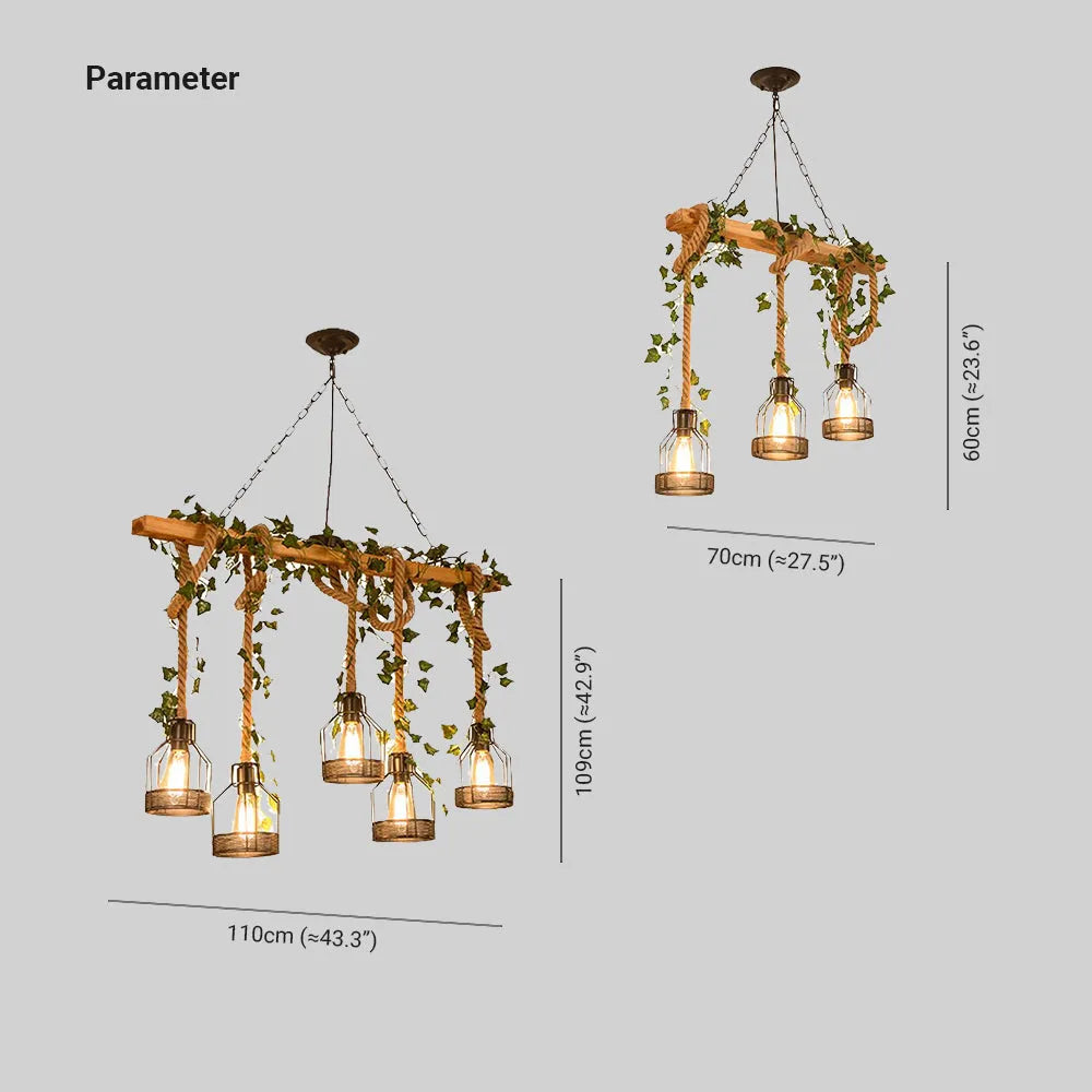 Suspension grillagée Epoch à 3/5 ampoules - luminaire vintage de style maison de campagne sur poutre en bois
