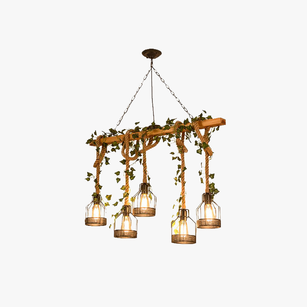 Epoch Caged Vintage Farmhouse Wood Beam Pendant Light 3/5 Heads - Neutralighting