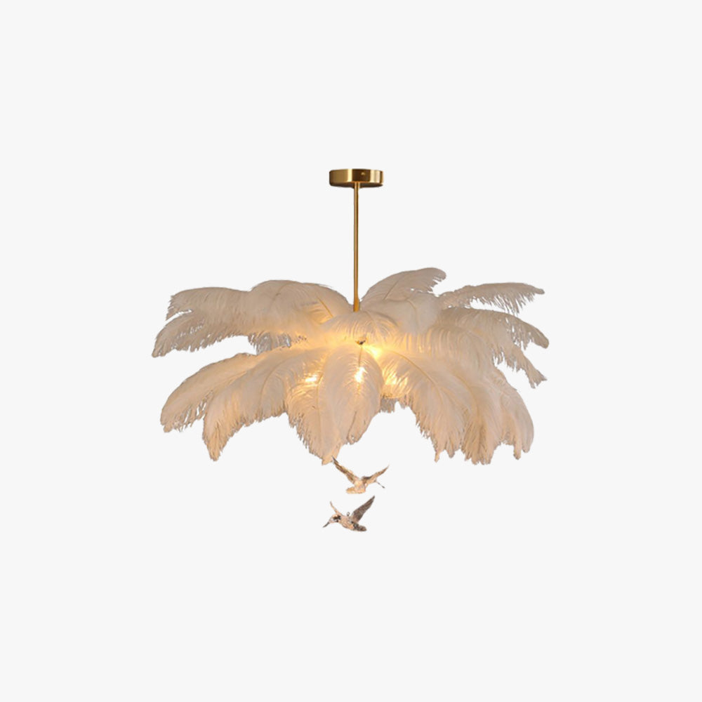 O'Moore Ostrich Contemporary Elegant Feather Chandelier, White - Neutralighting