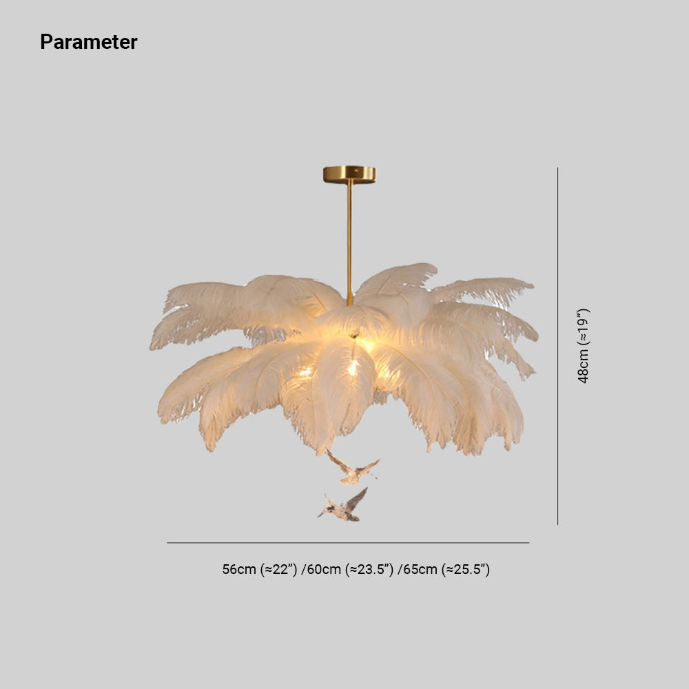 Lustre White Feather O'Moore en plumes d’autruche — design contemporain élégant
