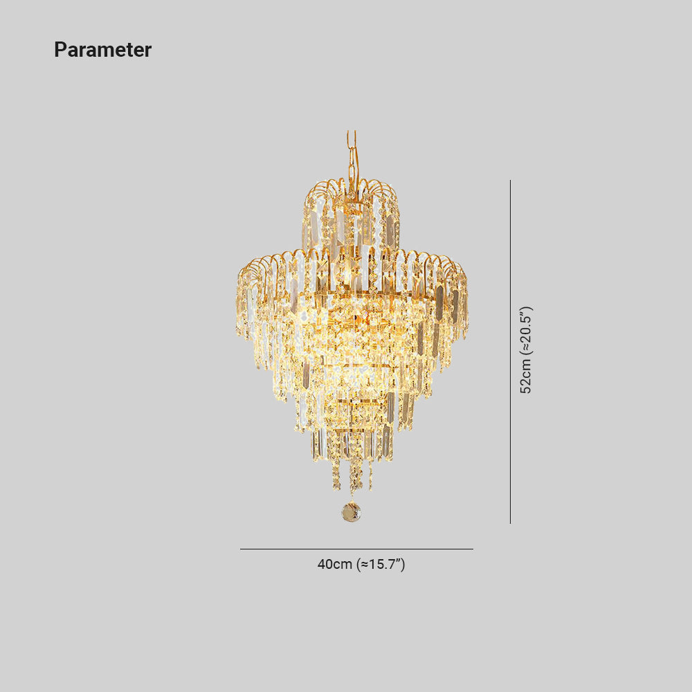 Lustre en cristal doré Kristy de luxe à 5 rangées de pampilles — alimentation câblée, assemblage requis, couverture de 5–10㎡