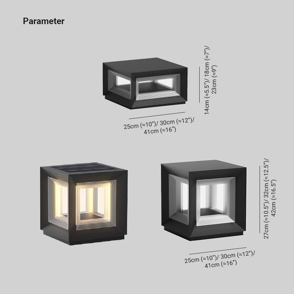 Contemporary Ray LED Metal Cube Pillar Light, Black