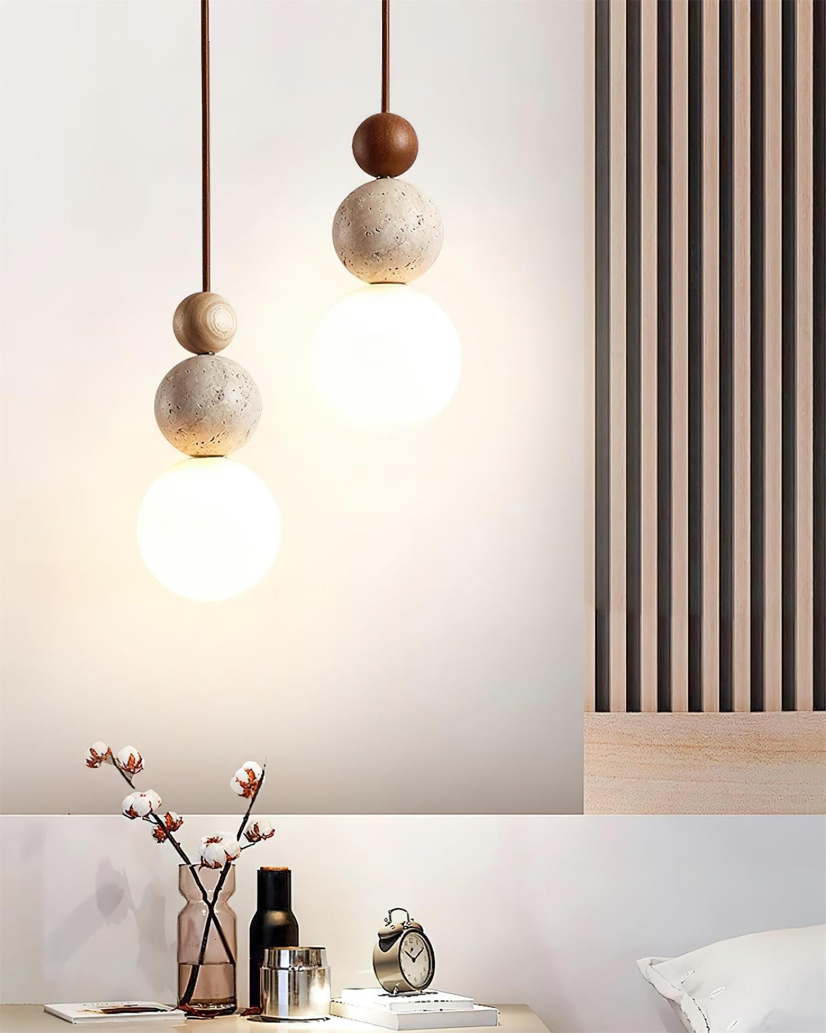 Travertine Globe Pendant Lamp — Hardwired Ceiling Fixture