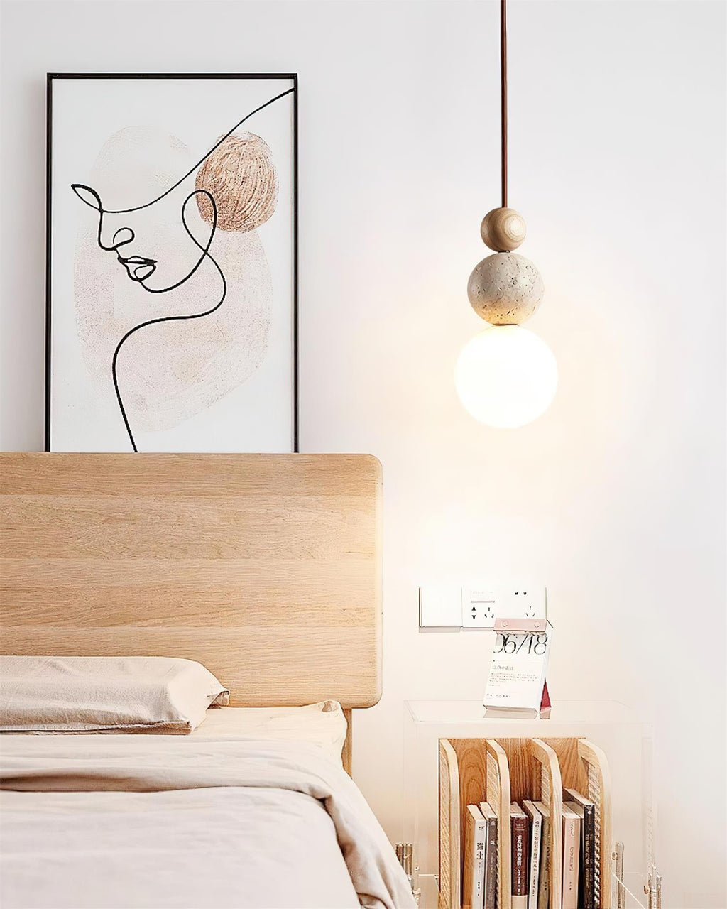 Travertine Globe Pendant Lamp — Hardwired Ceiling Fixture