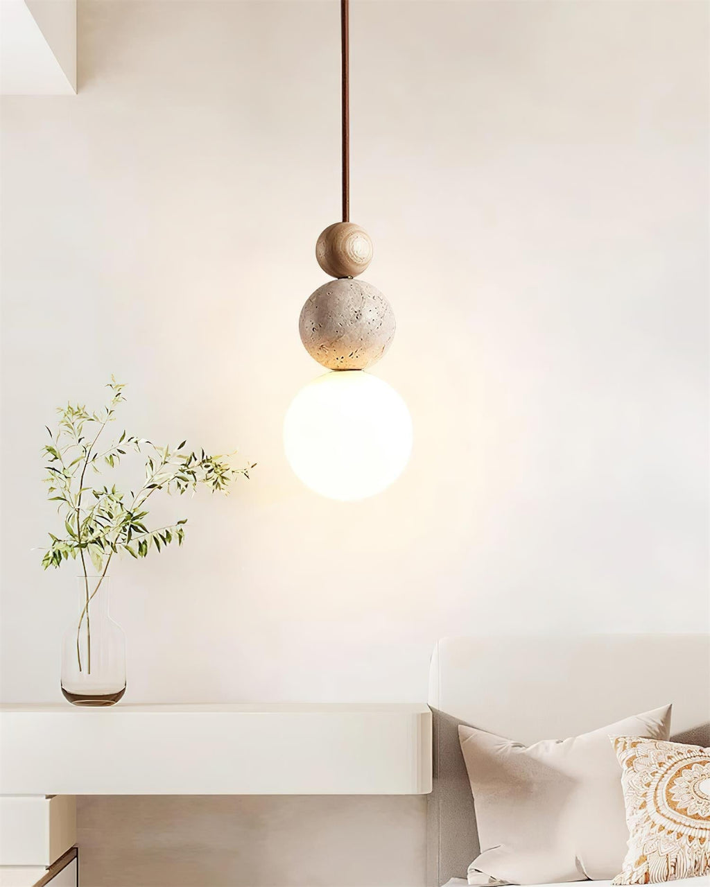 Travertine Globe Pendant Lamp — Hardwired Ceiling Fixture