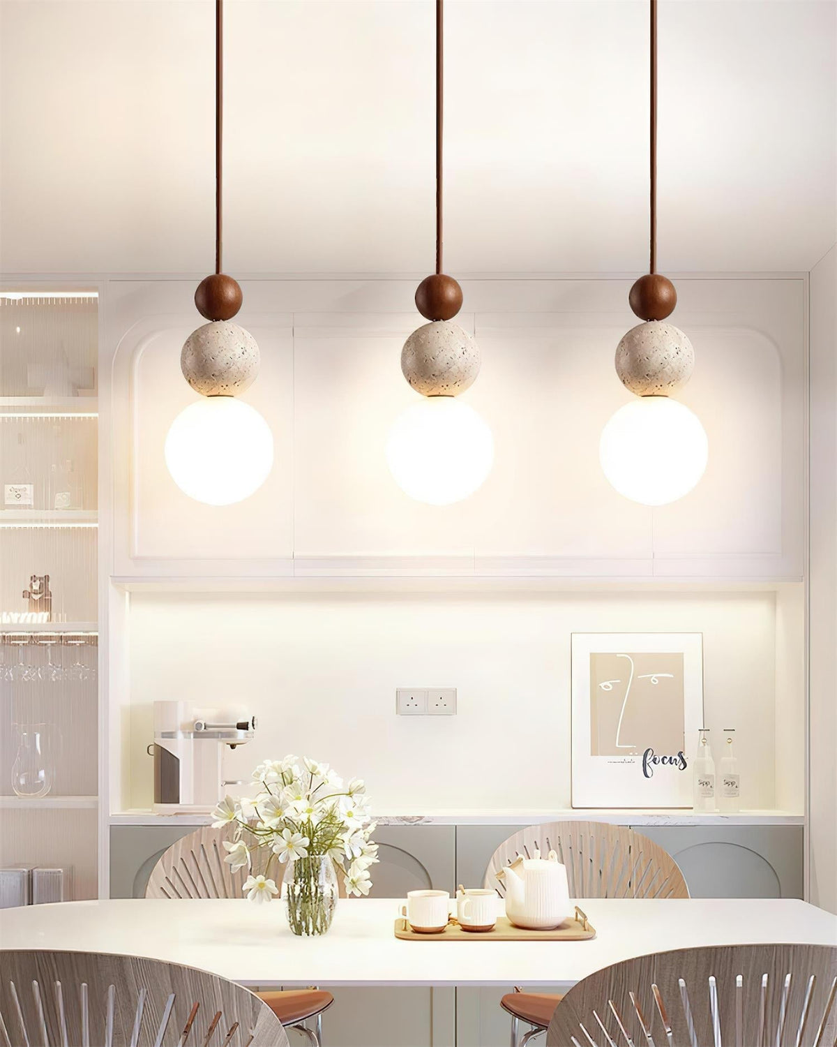 Travertine Globe Pendant Lamp — Hardwired Ceiling Fixture