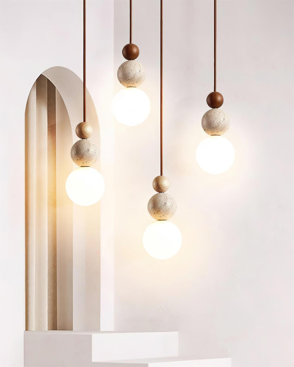 Travertine Globe Pendant Lamp — Hardwired Ceiling Fixture