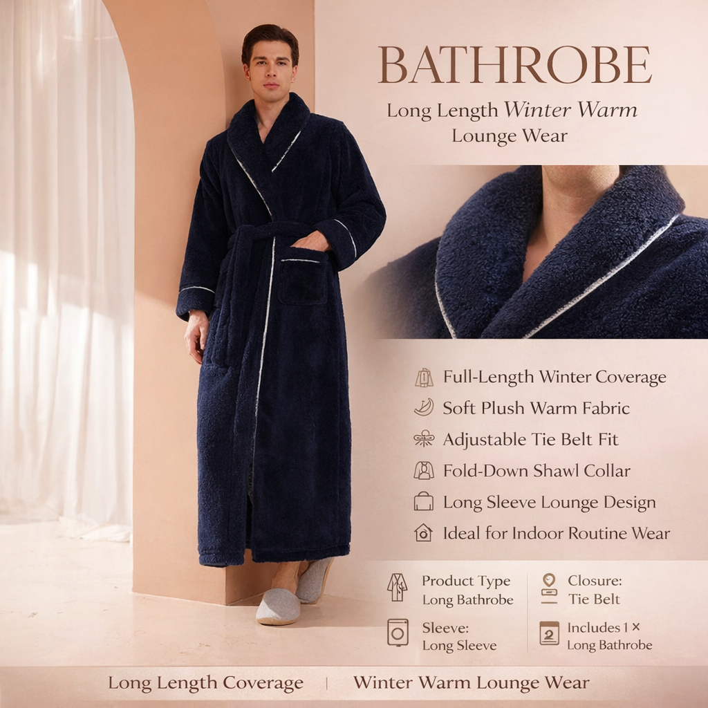 Jubah Mandi Santai Musim Sejuk Panjang