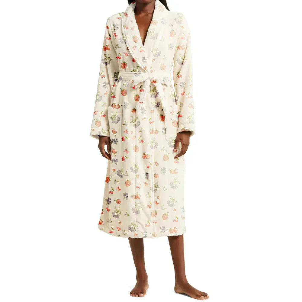 Floral Shawl Collar Bathrobe