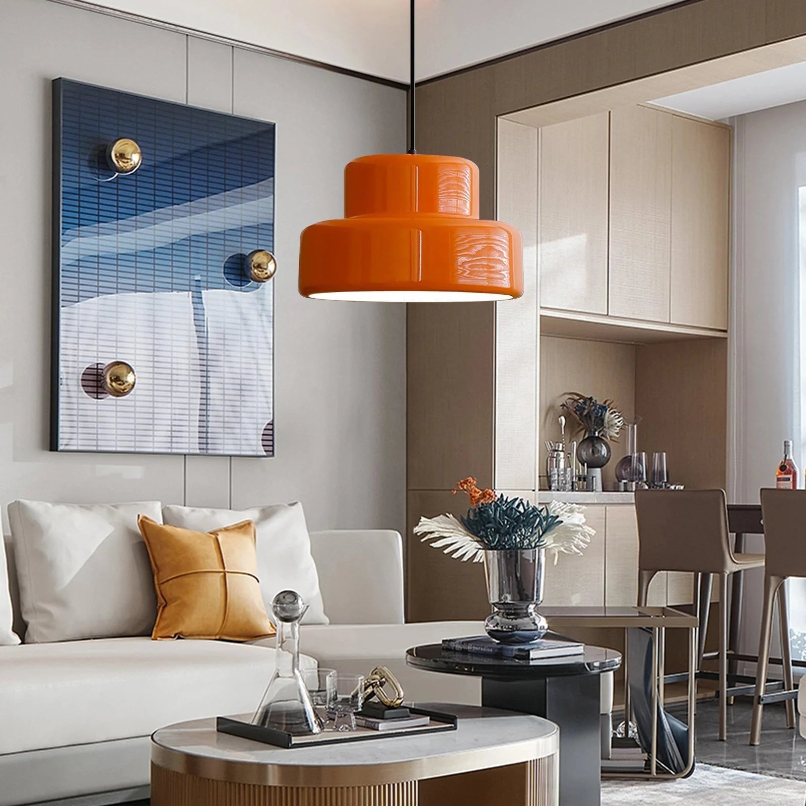 Lampă pandantiv sferă portocalie Aurelon de la Orntli în stil Bauhaus