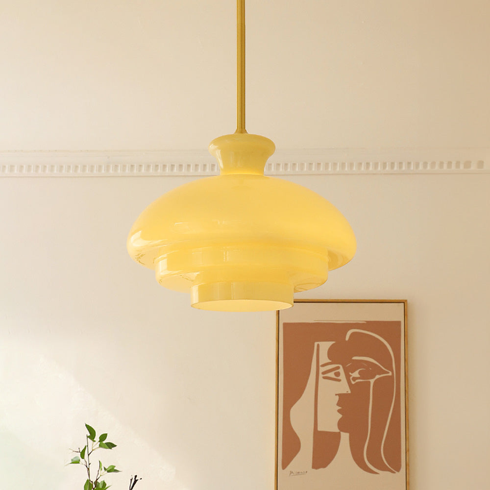Luminária Pendente de Vidro Amarelo Creme Keller Bauhaus Estilo Moderno