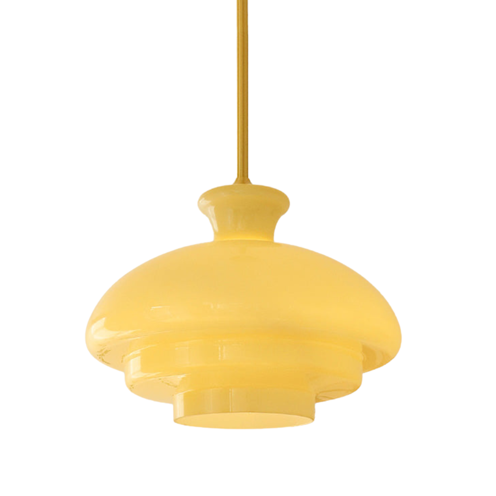 Luminária Pendente de Vidro Amarelo Creme Keller Bauhaus Estilo Moderno