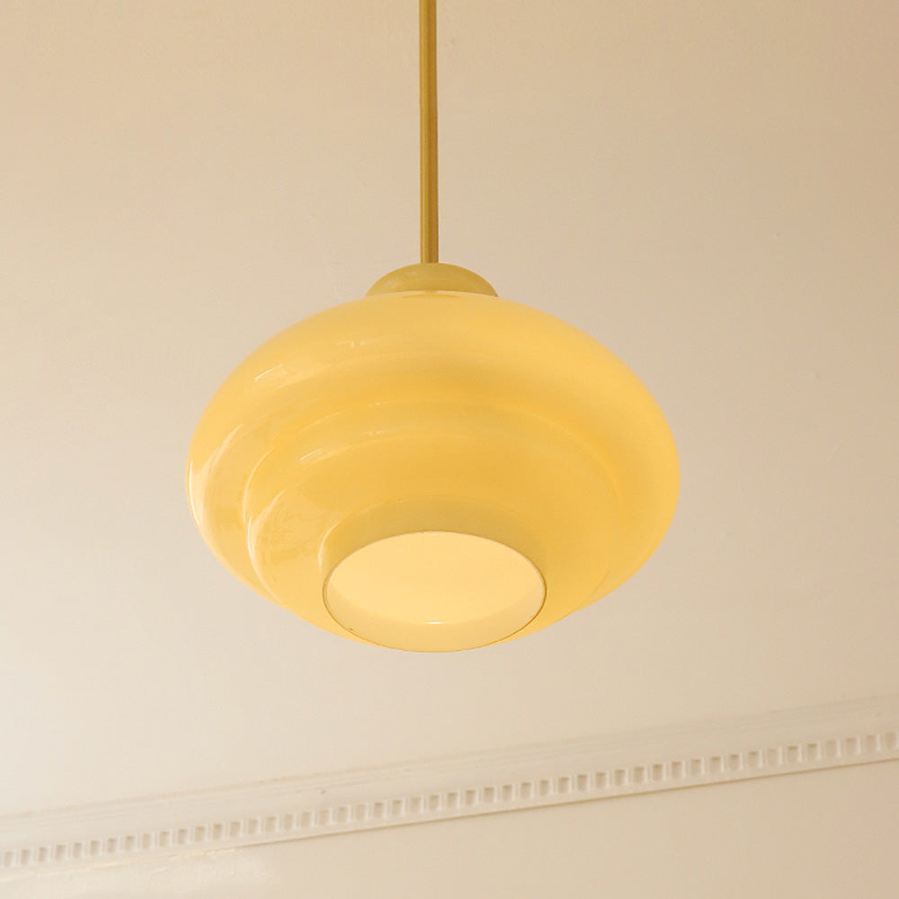 Luminária Pendente de Vidro Amarelo Creme Keller Bauhaus Estilo Moderno