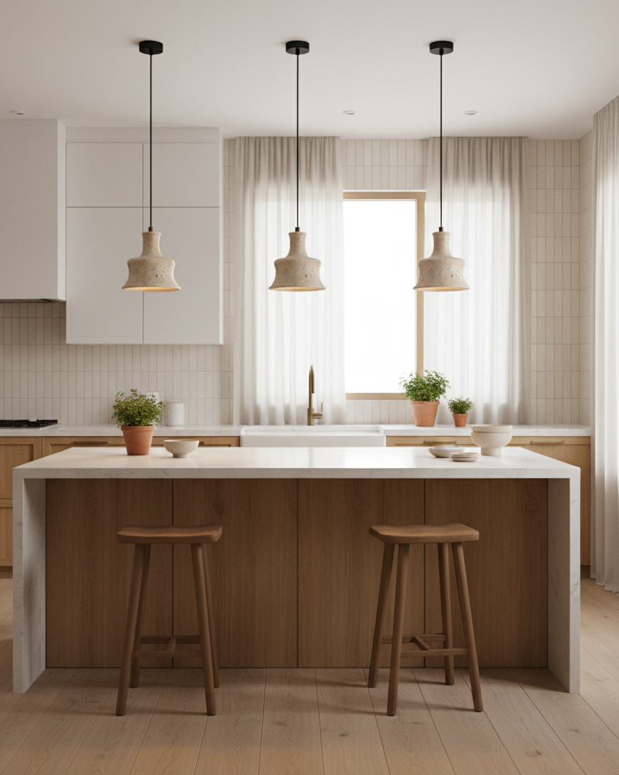 Loxis kunstnerisk pendellampe i travertin — fast tilslutning, E26-fatning, 59 tommer ledning