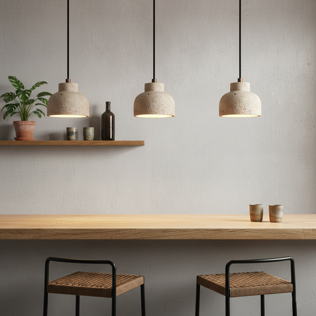 Loxis kunstnerisk pendellampe i travertin — fast tilslutning, E26-fatning, 59 tommer ledning