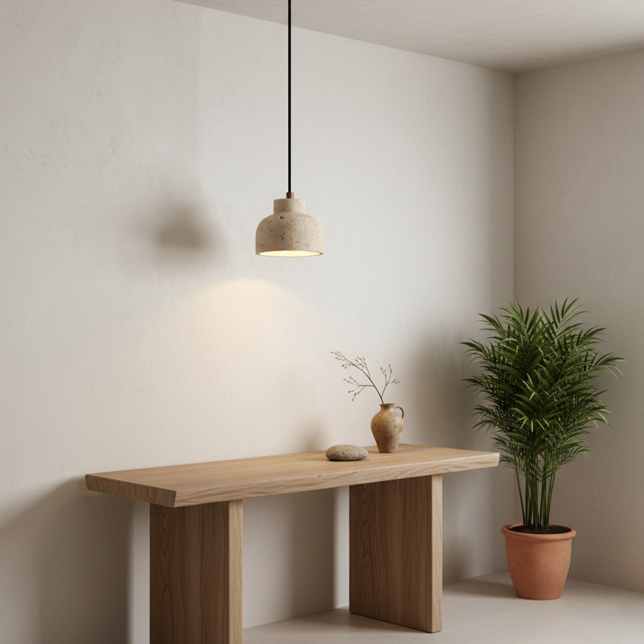 Loxis kunstnerisk pendellampe i travertin — fast tilslutning, E26-fatning, 59 tommer ledning