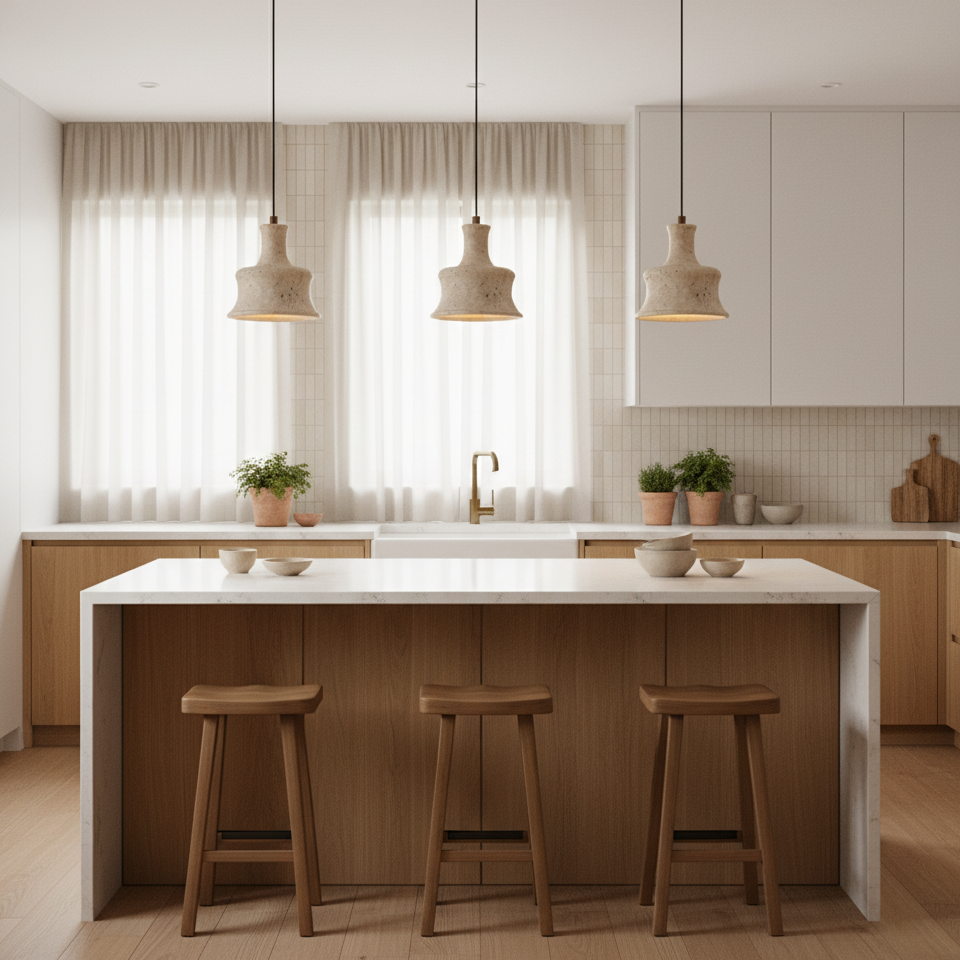 Loxis kunstnerisk pendellampe i travertin — fast tilslutning, E26-fatning, 59 tommer ledning