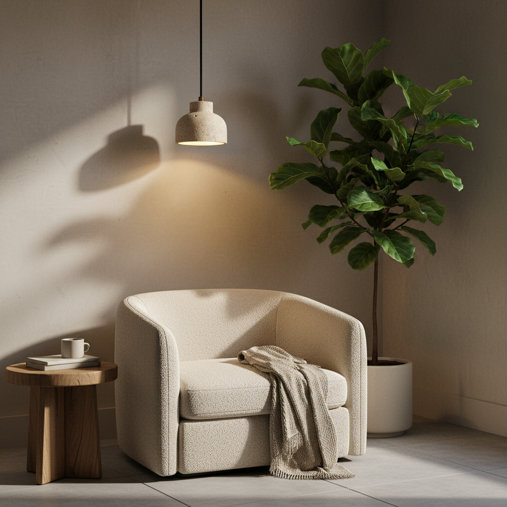 Loxis kunstnerisk pendellampe i travertin — fast tilslutning, E26-fatning, 59 tommer ledning