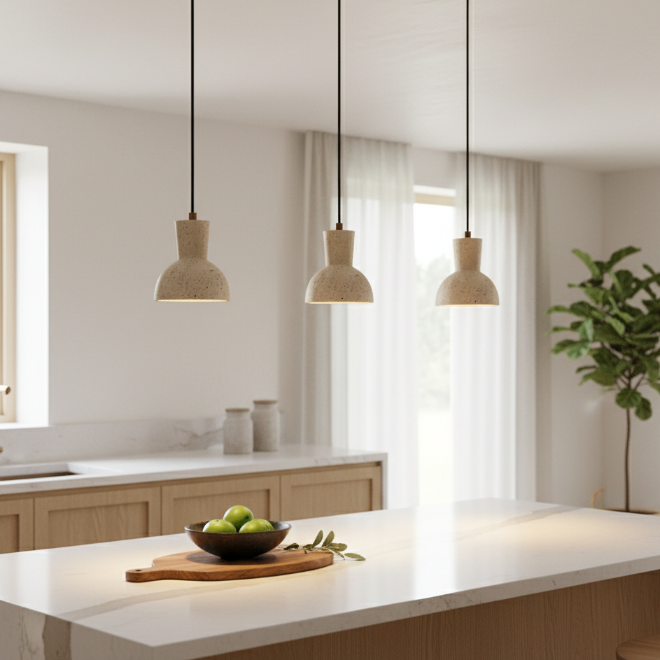 Loxis kunstnerisk pendellampe i travertin — fast tilslutning, E26-fatning, 59 tommer ledning