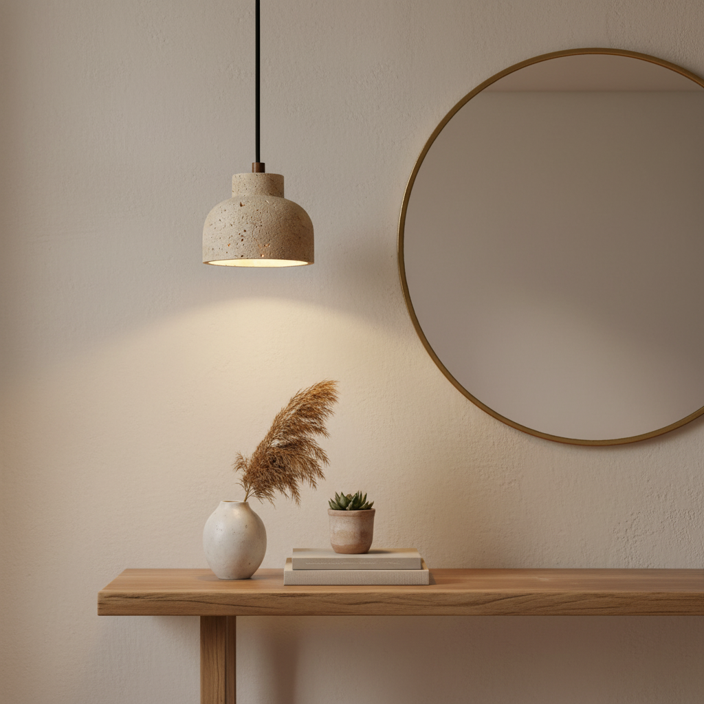 Loxis kunstnerisk pendellampe i travertin — fast tilslutning, E26-fatning, 59 tommer ledning
