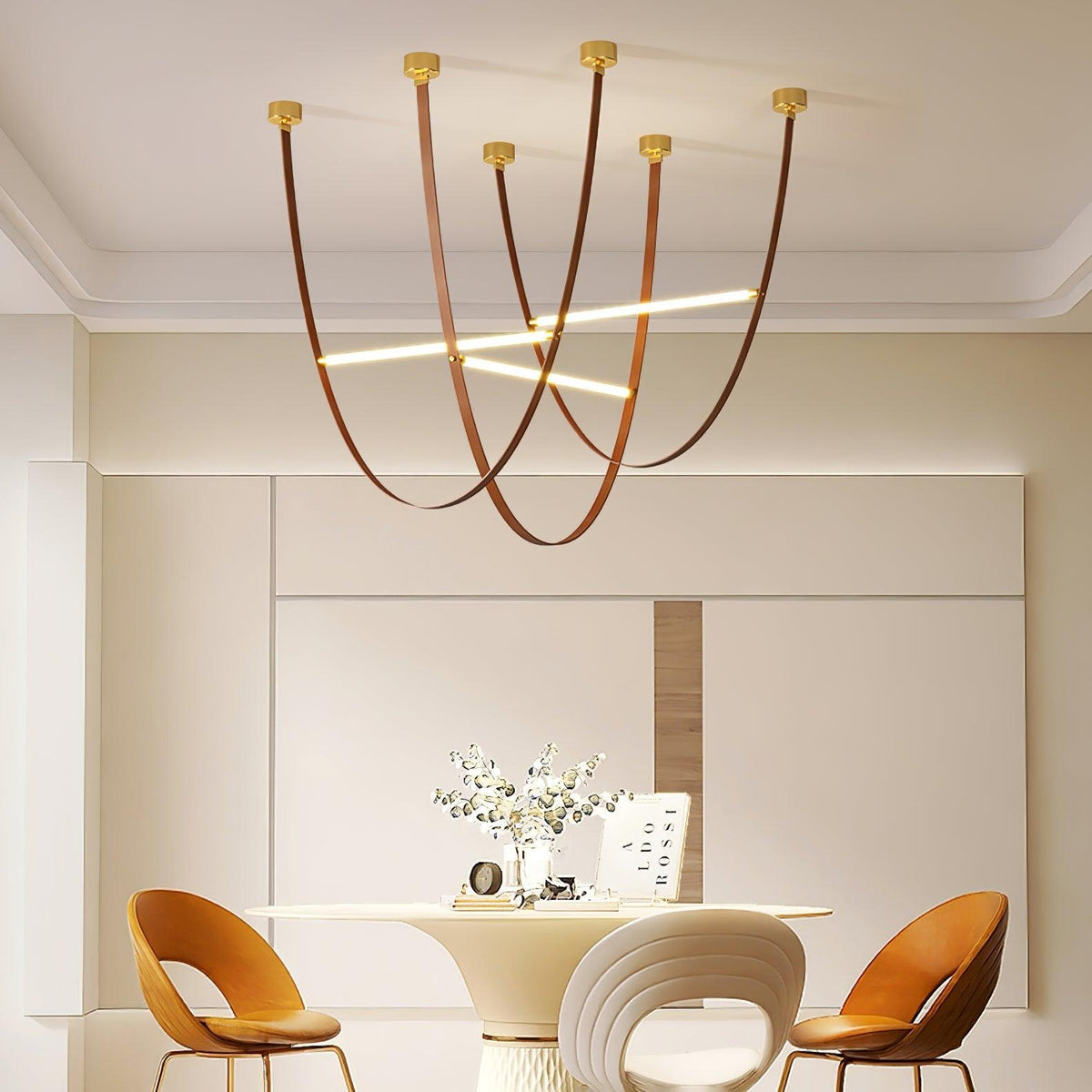 Tracer Belt Pendant Lamp — LED Silicone Diffuser, Premium Leather Belt Suspension