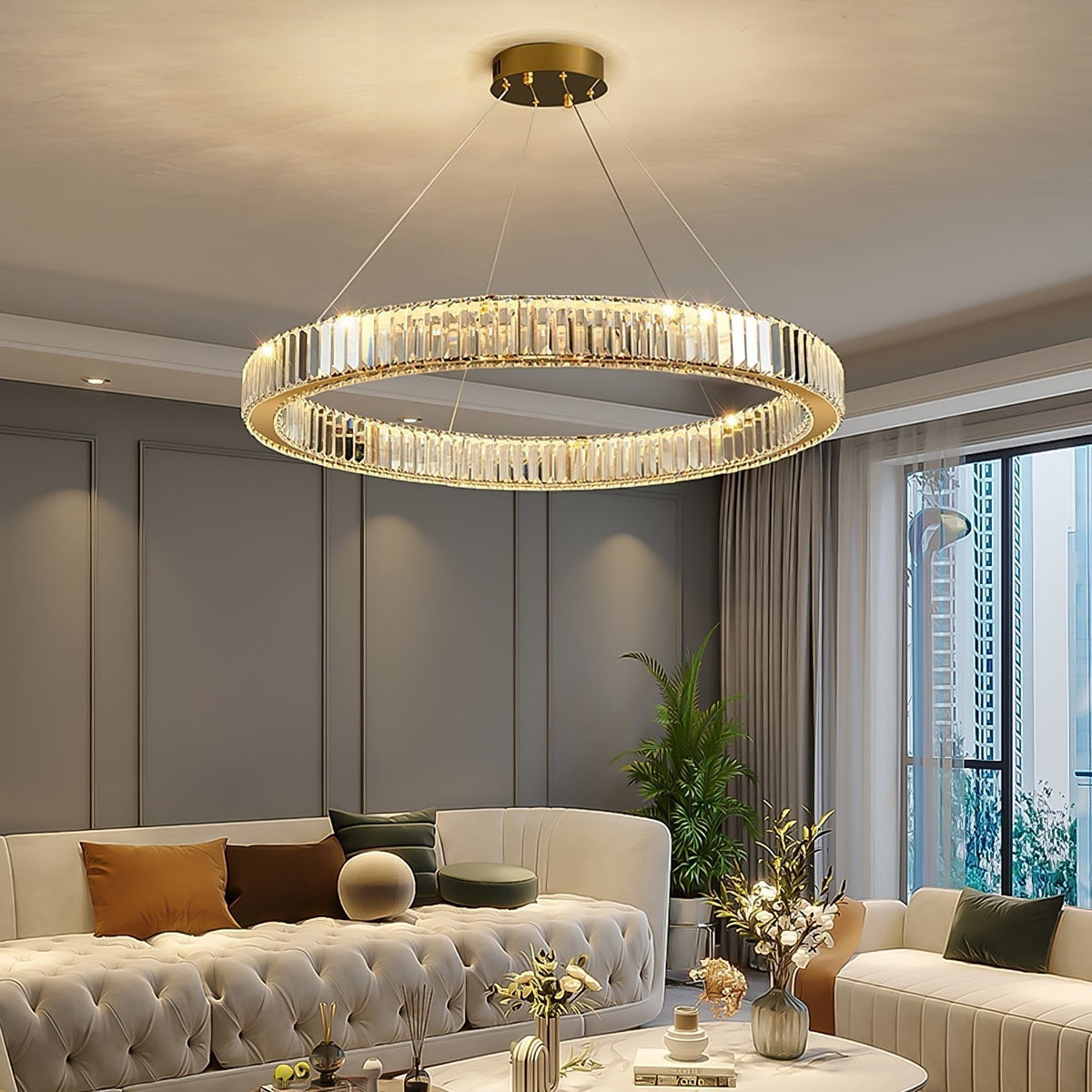 Lustra Gold Crystal Ring Chandelier