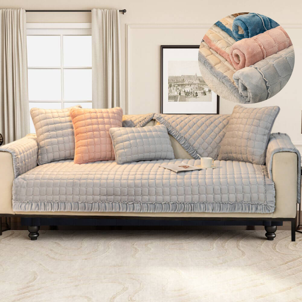 Ecksofa-Bezug, rutschfester Sofabezug, komfortabler Schutz und ästhetischer Samtsofabdeckungen für 3-Kissen-Sofa, Zweisitzer, Relaxsessel, L-förmige Armlehne und Rückenlehne