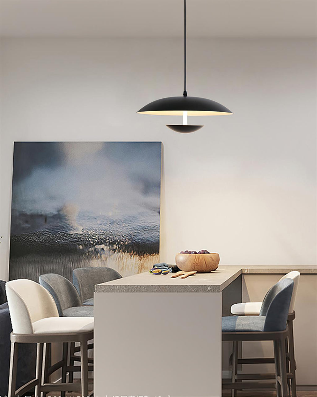 Pylos minimalistische zwarte hanglamp — geïntegreerde warmwitte led van 3000 K, vaste aansluiting