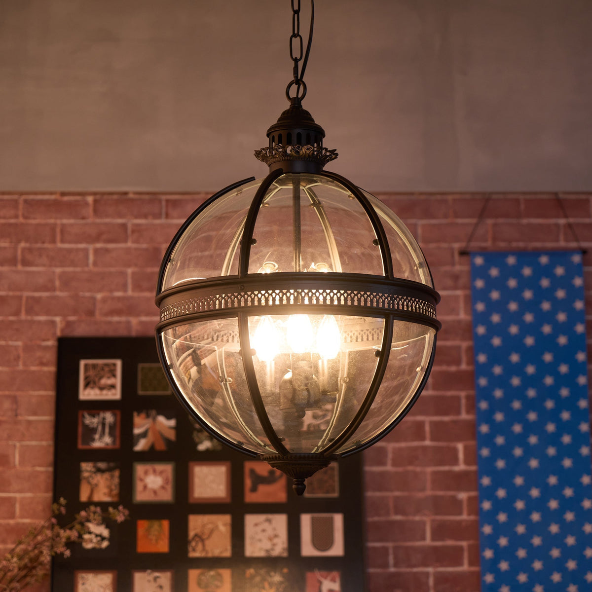 Edward retro-pendel i glas — kugleformet