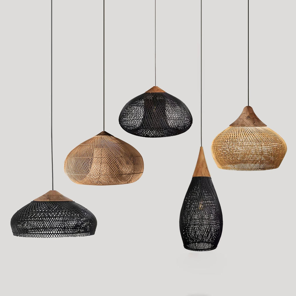 Evelyn Braided Rattan Pendant Lamp, Handcrafted Organic Javanese Weave
