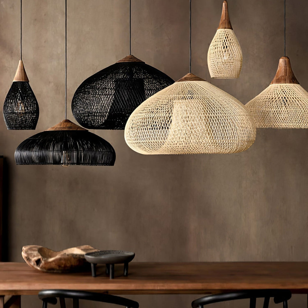 Evelyn Braided Rattan Pendant Lamp, Handcrafted Organic Javanese Weave