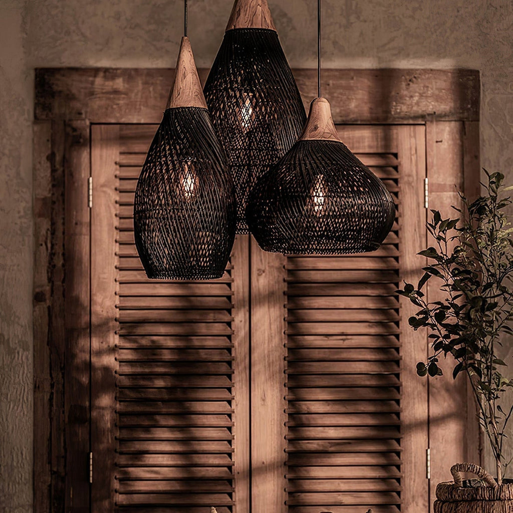 Evelyn Braided Rattan Pendant Lamp, Handcrafted Organic Javanese Weave
