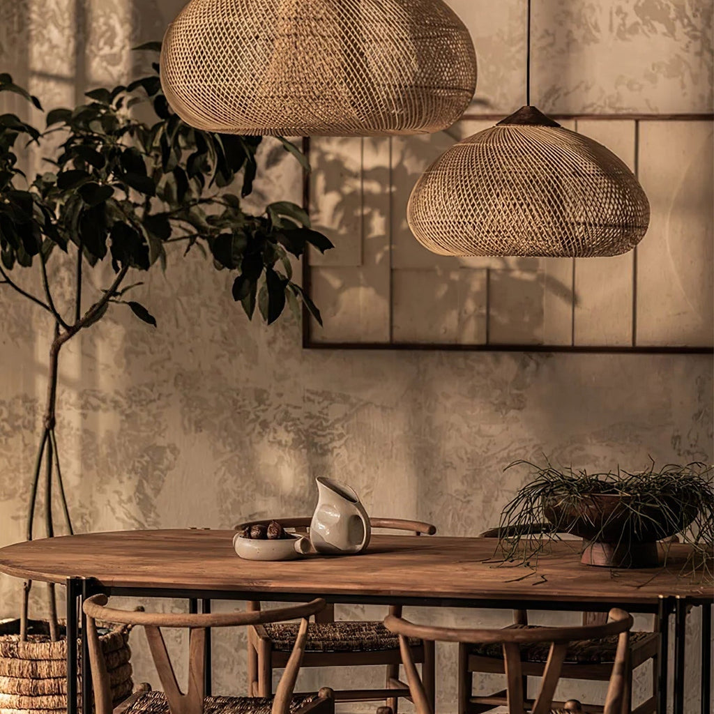 Evelyn Braided Rattan Pendant Lamp, Handcrafted Organic Javanese Weave