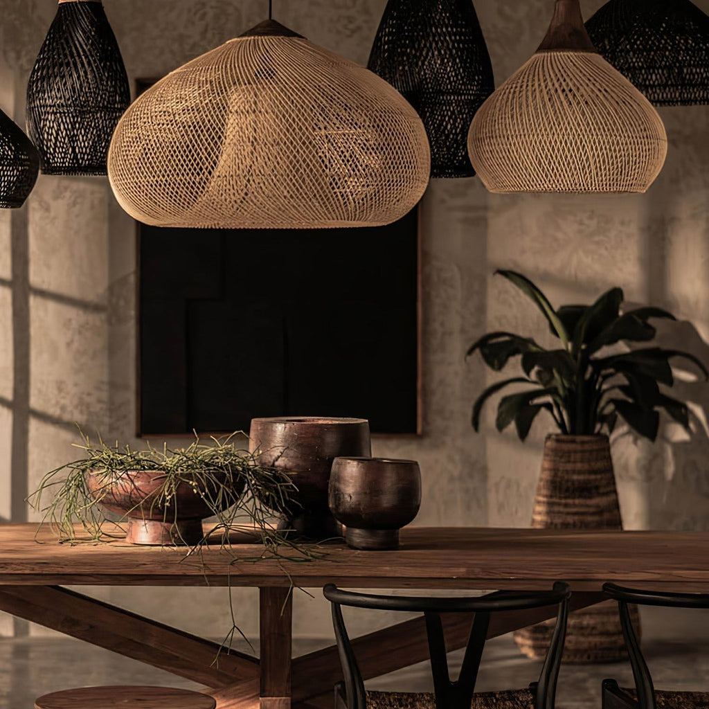 Evelyn Braided Rattan Pendant Lamp, Handcrafted Organic Javanese Weave