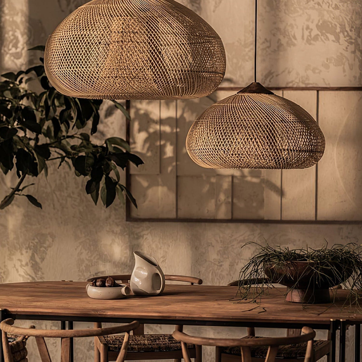 Evelyn Braided Rattan Pendant Lamp, Handcrafted Organic Javanese Weave