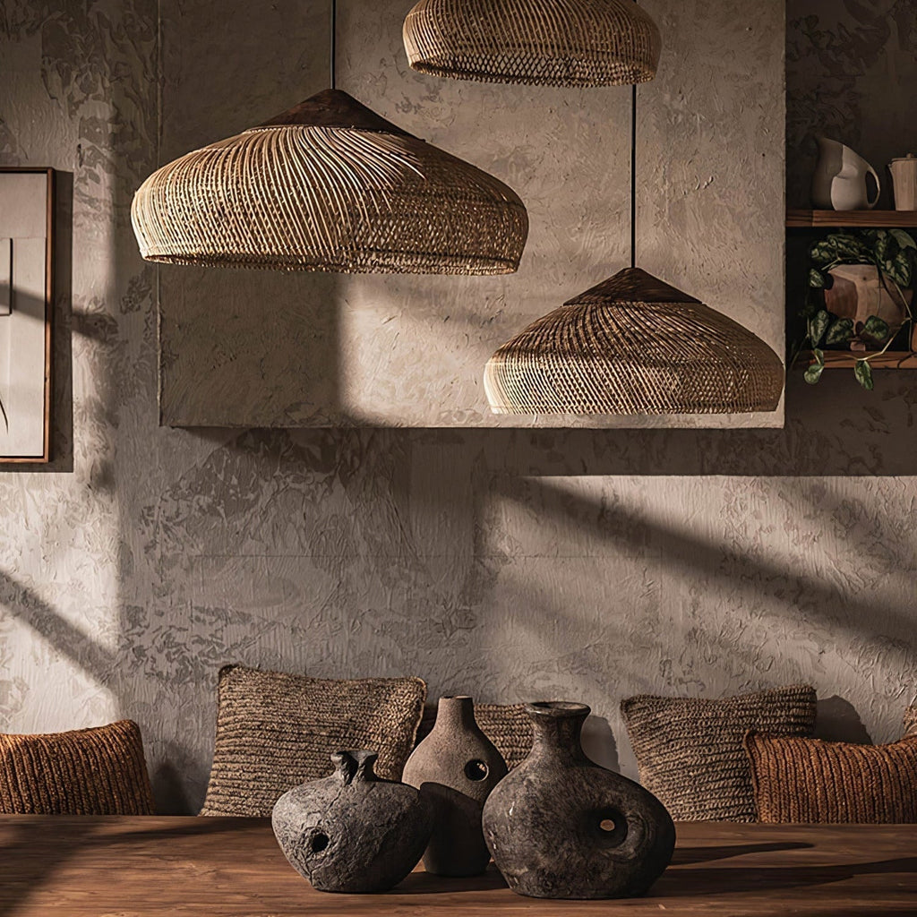 Evelyn Braided Rattan Pendant Lamp, Handcrafted Organic Javanese Weave