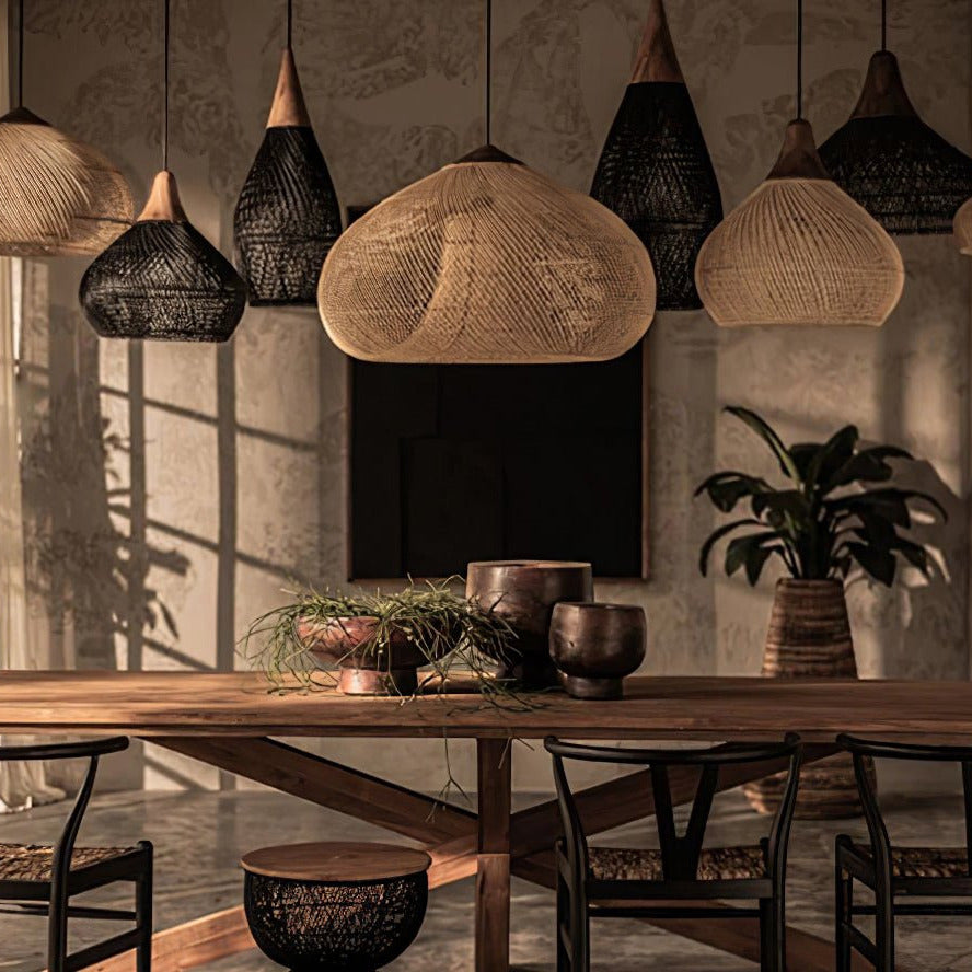 Evelyn Braided Rattan Pendant Lamp, Handcrafted Organic Javanese Weave