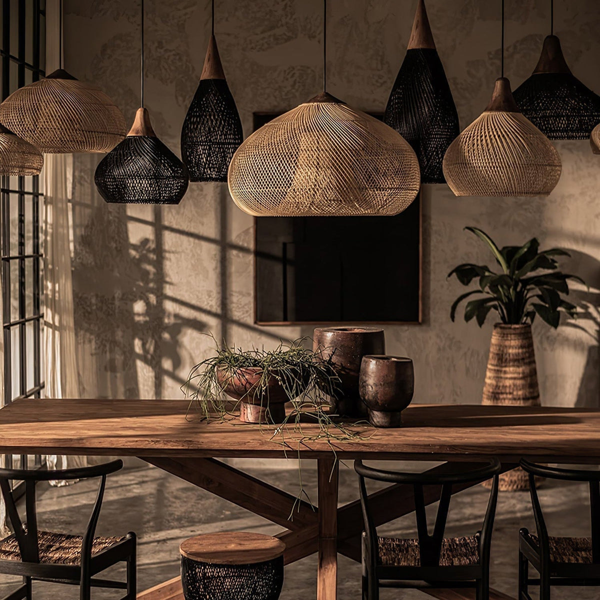 Evelyn Braided Rattan Pendant Lamp, Handcrafted Organic Javanese Weave