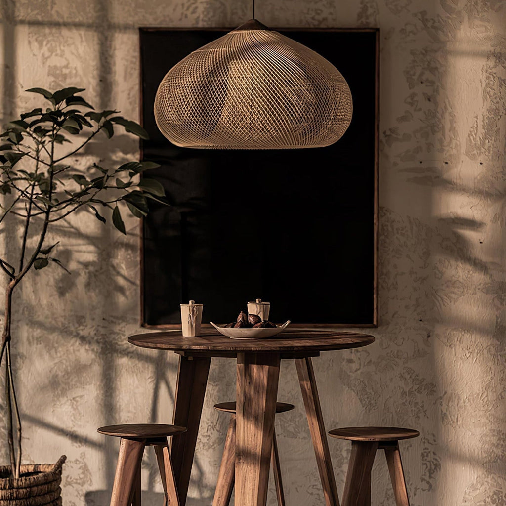 Evelyn Braided Rattan Pendant Lamp, Handcrafted Organic Javanese Weave
