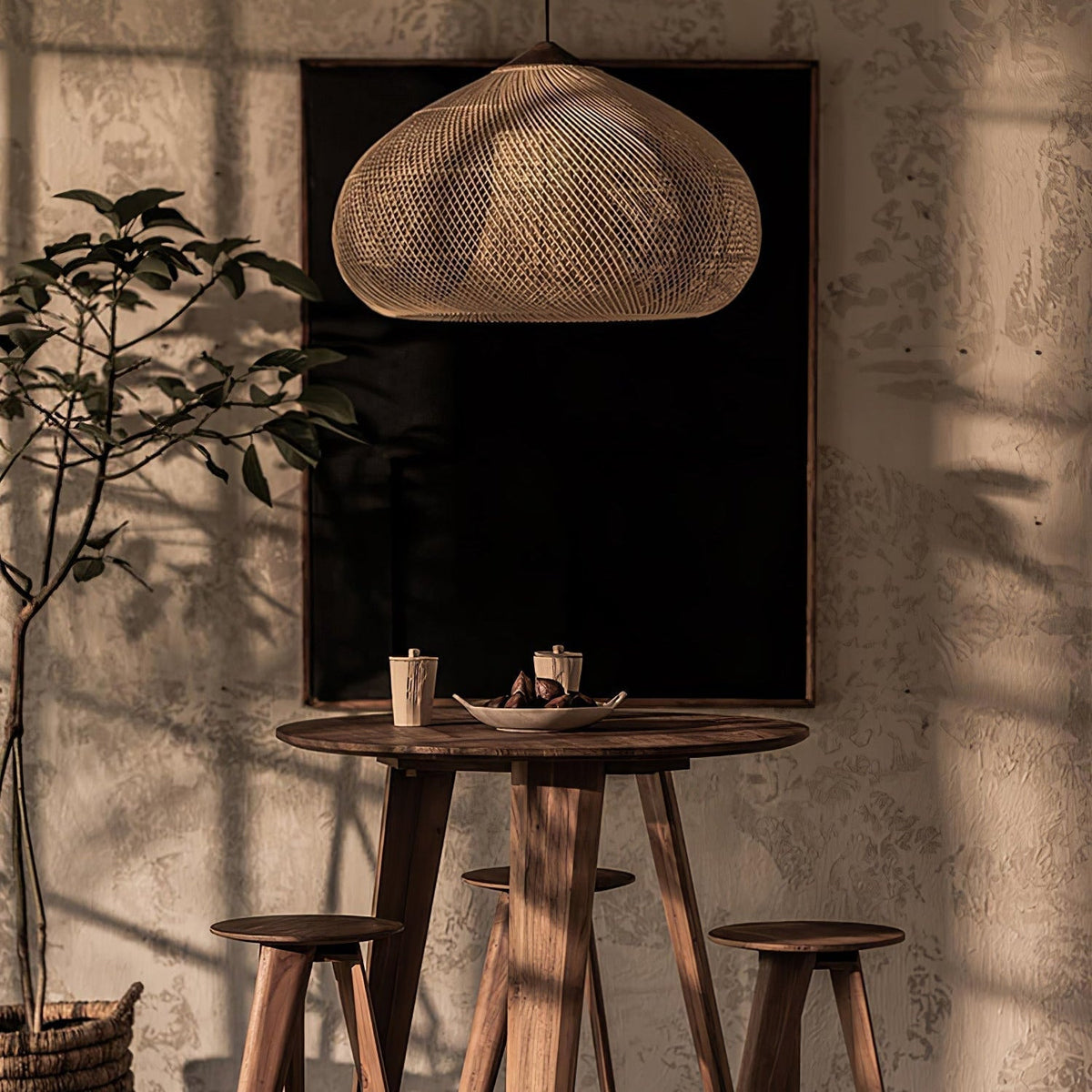 Evelyn Braided Rattan Pendant Lamp, Handcrafted Organic Javanese Weave