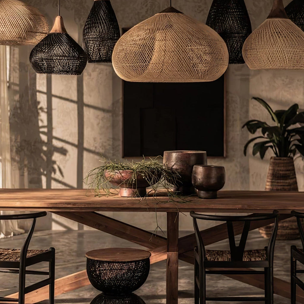 Evelyn Braided Rattan Pendant Lamp, Handcrafted Organic Javanese Weave