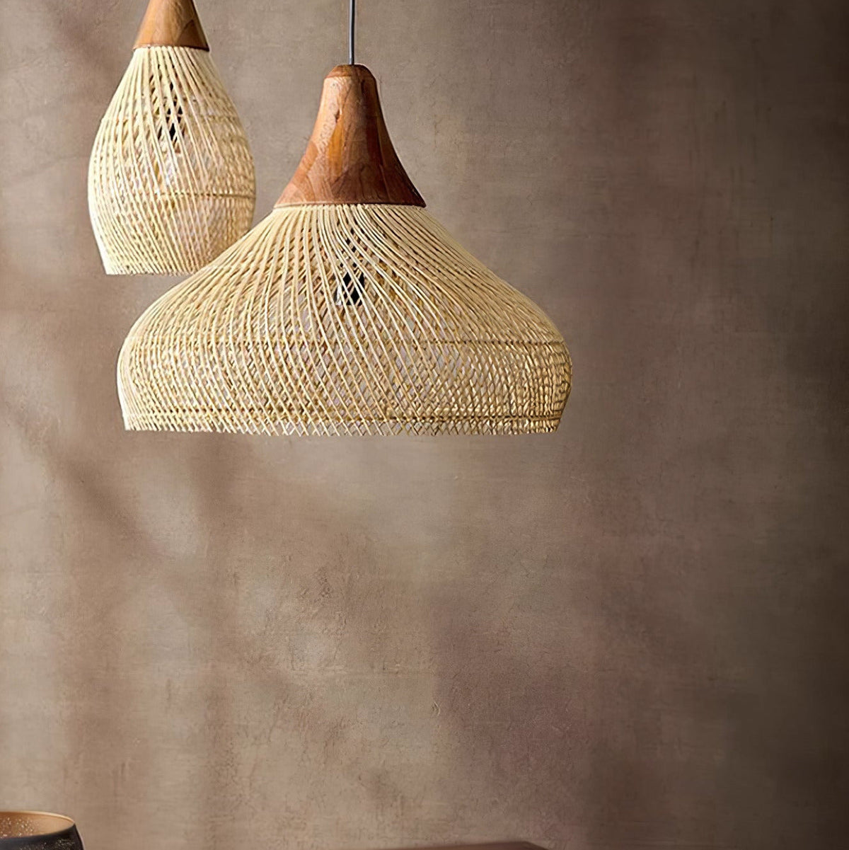 Evelyn Braided Rattan Pendant Lamp, Handcrafted Organic Javanese Weave