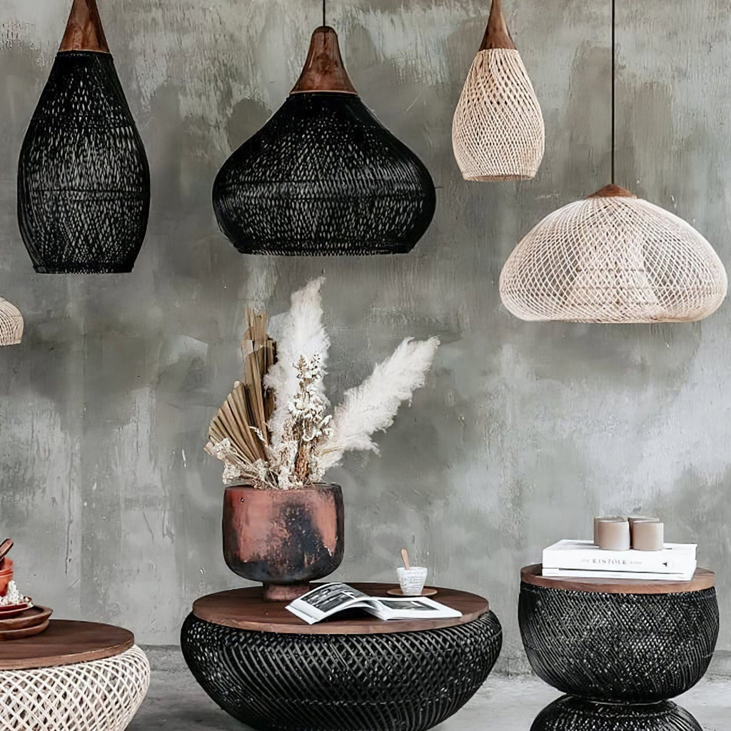 Evelyn Braided Rattan Pendant Lamp, Handcrafted Organic Javanese Weave