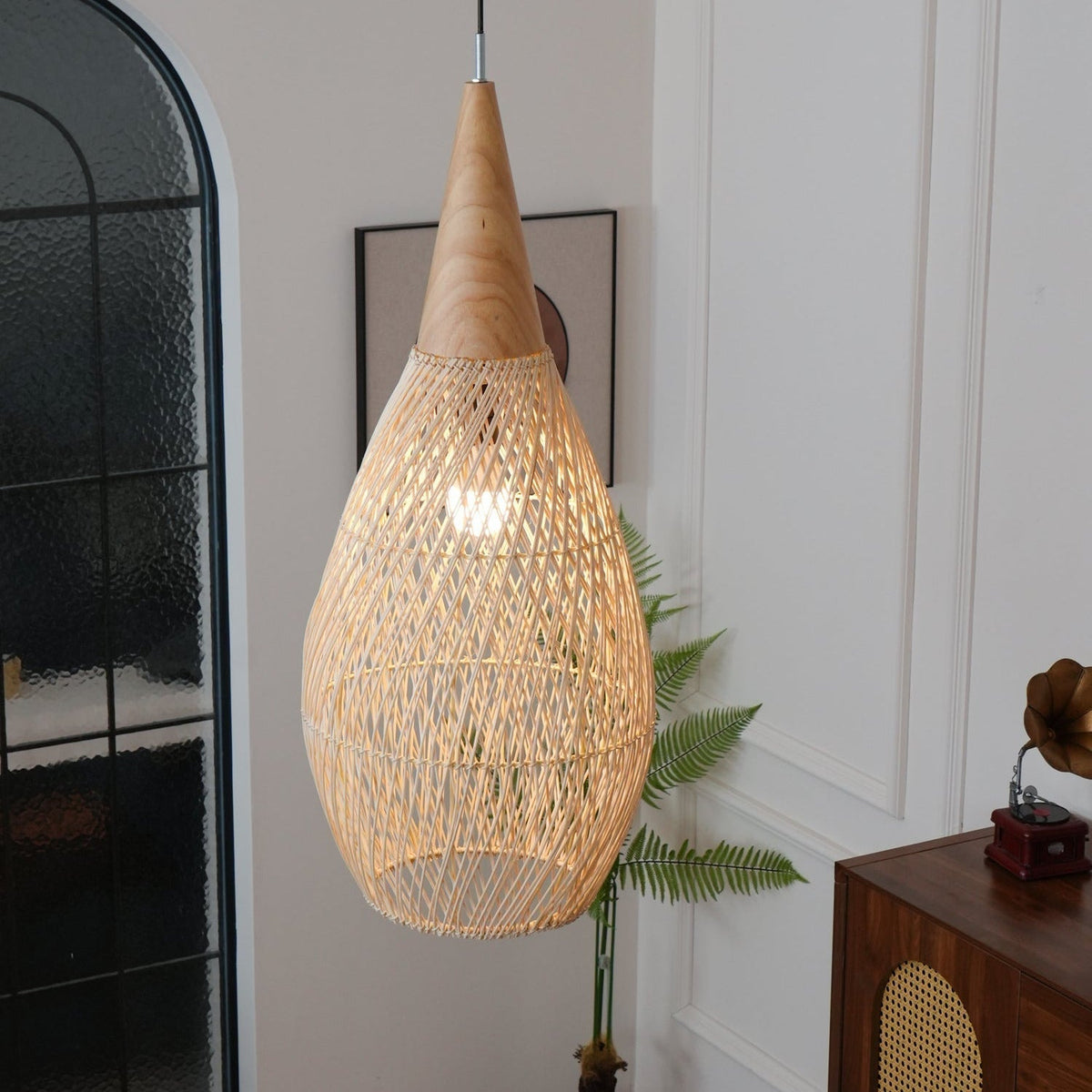 Evelyn Braided Rattan Pendant Lamp, Handcrafted Organic Javanese Weave